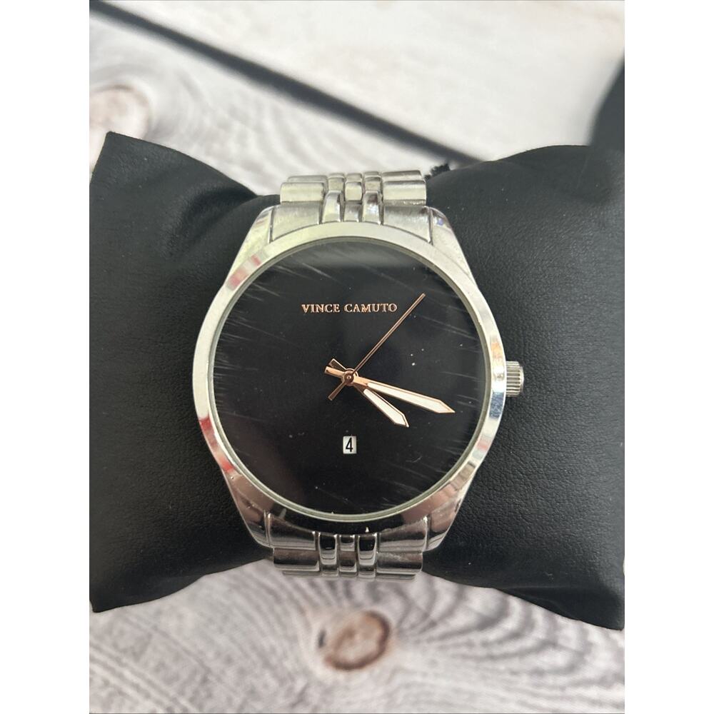 Vince Camuto Silver Tone Black Dial Men’s Quartz Watch - Picture 2 of 6